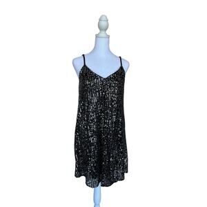 Andrée by Unit Sequin Black Shimmer Party dress Sz S LBD Prom Babydoll Boho